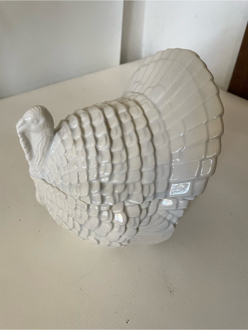 White Ceramic Turkey Figurine Decorative Dish - Handmade & Signed.  Candy Turet